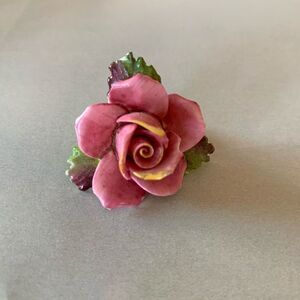 Vintage Porcelain Rose Flower Brooch